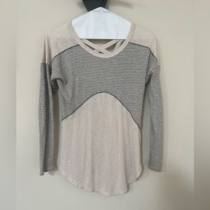 Ella Mare medium women’s long sleeve partial waffle knit cream and grey top